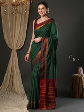 Women's Aura Silk Green Woven Design Designer Saree With Blouse Piece
